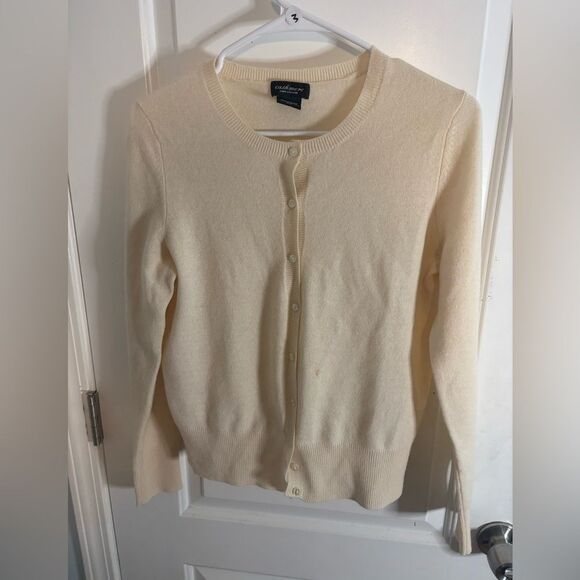 Lord & Taylor Cream cashmere Cardigan Sweater size m EUC - Picture 1 of 4